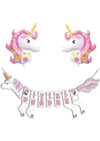 Sürprizi Unicorn Şekilli Iyi Ki Doğdun Folyo Balon Set