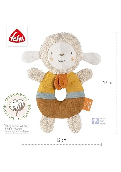 Bebek Halka Kavrama Oyuncağı Koyun Fehnnatur - Organik Pamuklu Pelüş Hayvan - Oyun Oynayarak Öğrenmek Için Çıngıraklı Oyun Hayvanı - 0+ Aylık Bebekler ve Küçük Çocuklar Için Kavrama Oyuncağı indirimleri