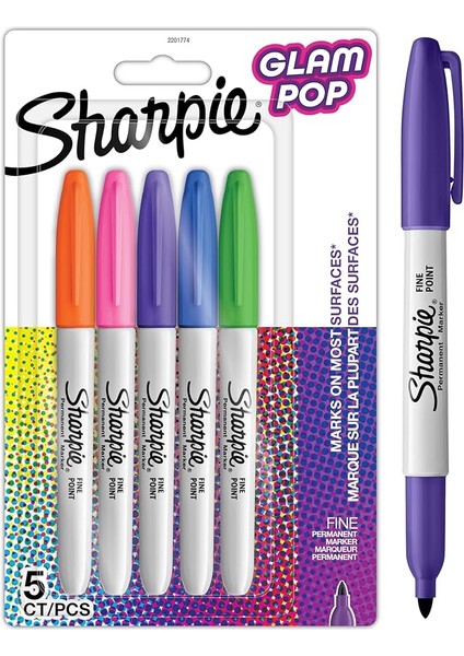 Glam Pop Kalıcı Markörler, Kalın Ayrıntılar Için Ince Nokta, Çeşitli Canlı Renkler | 5 Keçeli Kalem