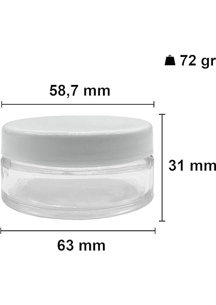 50 ml Şeffaf Krem Cam Kavanoz Plastik Beyaz Kapaklı 6 Adet (50 cc (Krem)) fiyatları