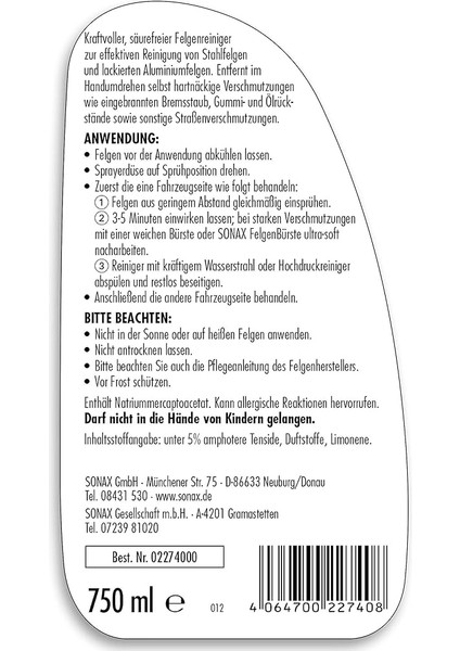 227 400 Jant Temizleyici, Renkli, 750 ml fiyatları