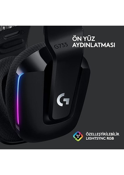 G G733 Lıghtspeed Kablosuz Kulak Üstü Oyuncu Kulaklığı, Lıghtsync Rgb, Blue Voice Mikrofon, Askılı Kafa Bandı, Pro-G Ses Sürücüleri, 29 Saat Pil Ömrü, Siyah fırsatları
