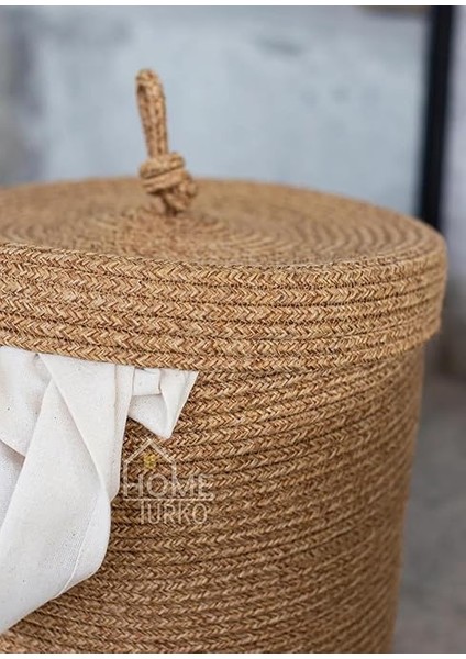 Rustic Retreat Jüt Kapaklı Moderin Tasarım Geniş Hacim Kapasiteli Çamaşır Oyuncak Havlu Battaniye Giyisi Sepeti Estetik Görünümlü Her Alana Uygun (Hasır, 40 x 50 Cm) fırsatları