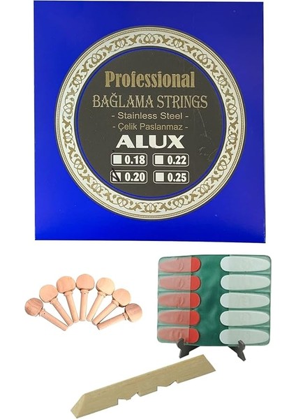 0,20 Uzun Sap Bağlama Teli+7 Adet Bağlama Burgusu+10 Adet Tezene+Alt Eşik