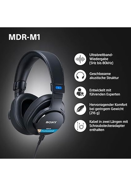 Mdr-M1 Studio Kapalı Arka Kulaklık - Kablolu, Ultra Geniş Bant Oynatma (5Hz-80kHz), Stüdyo Kaydı ve Karıştırma Için Ideal, Hafif Tasarım (216G), 2 Çıkarılabilir Kablo Içerir, Siyah fiyatları