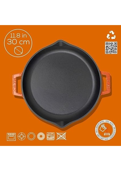 Metal Döküm Yuvarlak Kızartma Tavası, Metal Kulplu, 30CM fırsatları