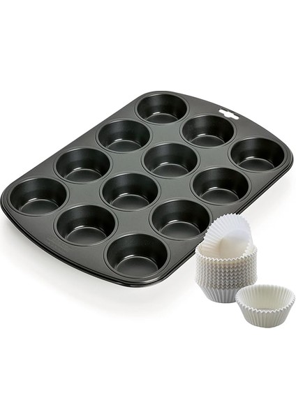 Kaiser Muffin Kalıbı Seti, 2 Parça, 12 Mini Muffin Için Kağıt Pişirme Kalıplı, 38 x 27 Cm, Kap Kek Kalıbı Yapışmaz Kaplamalı