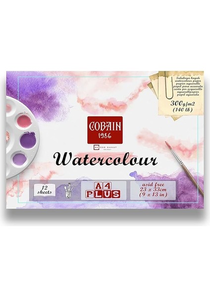 Sanat Taha Demir Cobain 1986 Sulu Boya Defteri 12 Yaprak 300GR Watercolour Aquarelle (A4PLUS 23X32CM)