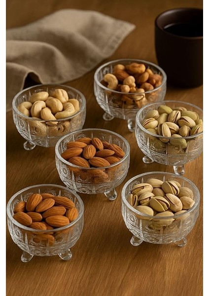 6'lı Ayaklı Kristal Cam Lüks Çerezlik/lokumluk/reçellik (8X8X5 Cm)