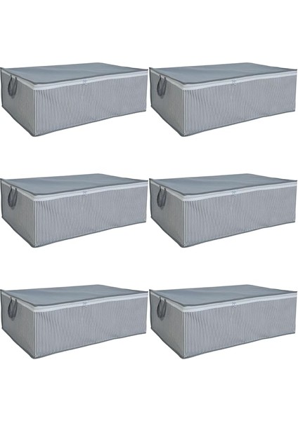 6 Adet Çizgili Hurç Seti Büyük Boy Baza Altı Çekyat Düzenleyeci Çeyiz Bohçası 64 x 48 x 22