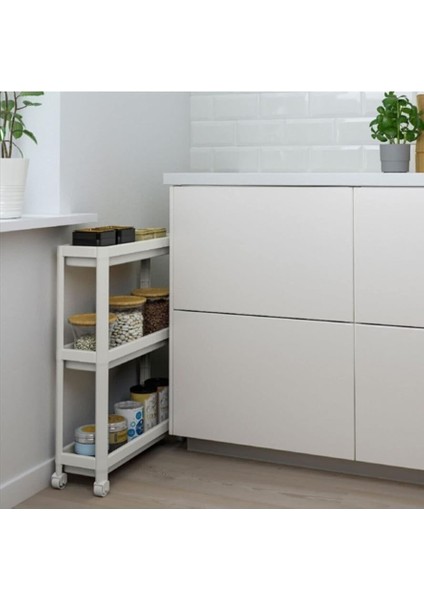 Tekerlekli Dikdörtgen 3 Katlı Raf Ünitesi - Banyo Mutfak Düzenleyici Organizer Raf - Modern Shelf Unit (Beyaz) fiyatları