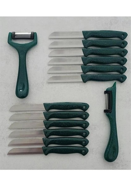 Tırtıklı Meyve Bıçağı ve Soyacak Seti, 14 Parça (Yeşil)