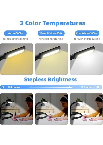 Iki Ucu Işıklı LED Okuma Lambası Kitap Boynu Bükülebilir Kollar Boyun Lambası Şarj Edilebilir Hafif ve Esnek Kitap Lambası, 3 Renk Parlaklık Ayarlı, Siyah Renk SY-GH8B modelleri