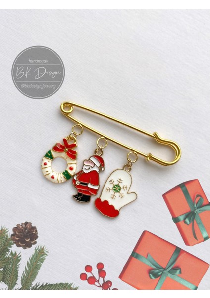 Noel Yeni Yıl Yılbaşı Temalı Broş Yaka Iğnesi Iskoç Iğnesi Noel Baba Detaylı