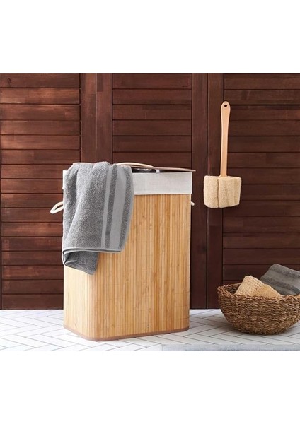 Bambu Katlanabilir Çamaşır Sepeti Dikdörtgen Kirli Sepeti 42X32X50