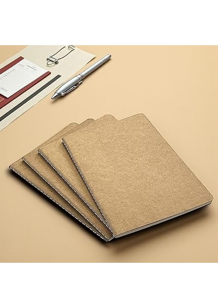 Tanıtım 4 Adet Çizgili Terzi Dikişli Not Defteri, A5 Boyut, 40 Yaprak Planlama Ofis Için Ideal, Planlayıcı (Kraft Kapak Tasarımı) fiyatları