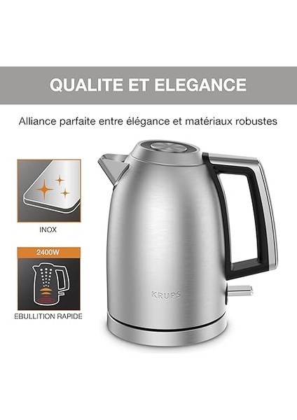 Excellence Su Isıtıcısı, Fırçalanmış Metal Yüzey, 1.7 L Kapasite, Kolay Açılır Kapak, Hassas Döküş Ucu, Sap Üzerinde Su Seviyesi Göstergesi, Otomatik Kapanma Özelliği indirimleri