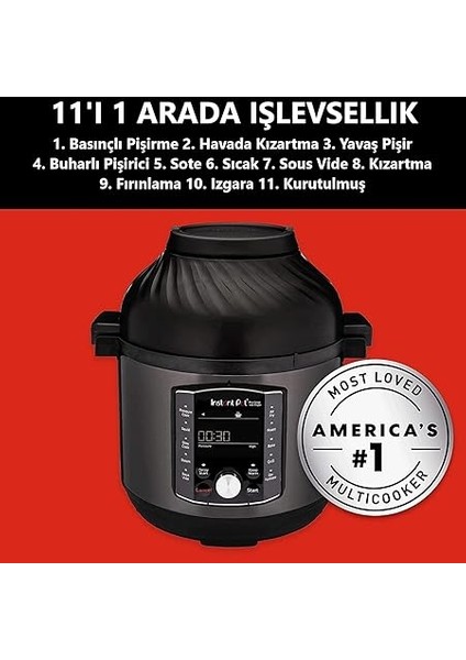 Pot Pro Crisp ve Airfryer, 11'i 1 Arada Elektrikli Çok Amaçlı Pişirici - Sıcak Hava Fritözü, Siyah Paslanmaz Çelik, 1500 W, 7,6 L fiyatları