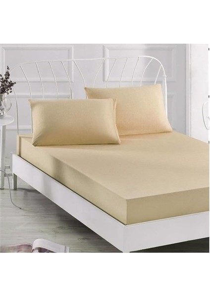 Çift Kişilik Ara Ölçü Sütlü Kahve Penye Lastikli Çarşaf - 140X190