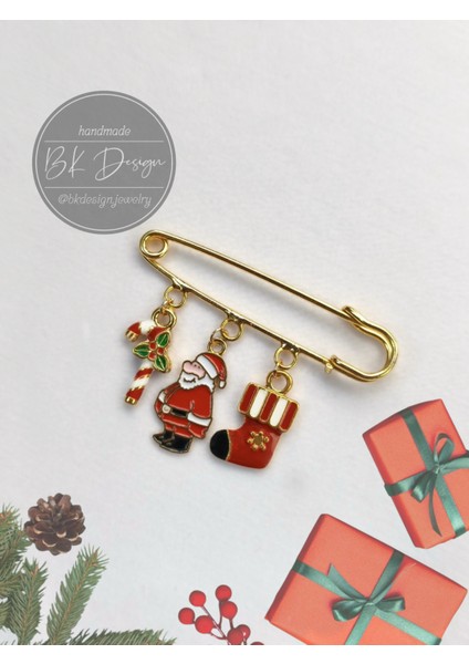 Noel Yeni Yıl Yılbaşı Temalı Broş Yaka Iğnesi Iskoç Iğnesi