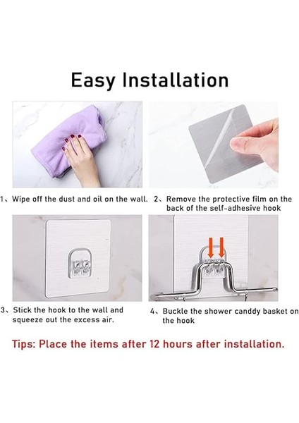 4 Paket Duş Caddy Yapışkanlı Etiket Kanca Montaj Sepet Banyo Rafı Sabunluk Mutfak Lavabo Yedek Yapışkan Kanca (Gümüş) indirimleri