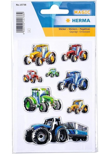 15738 Çıkartma Çocuklar Için, Traktör Yarışı (8 Çıkartma, Plastik, Kabartmalı) Kendinden Yapışkanlı, Kalıcı Yapışan Motif Etiket, Kızlar ve Erkekler Için Renkli