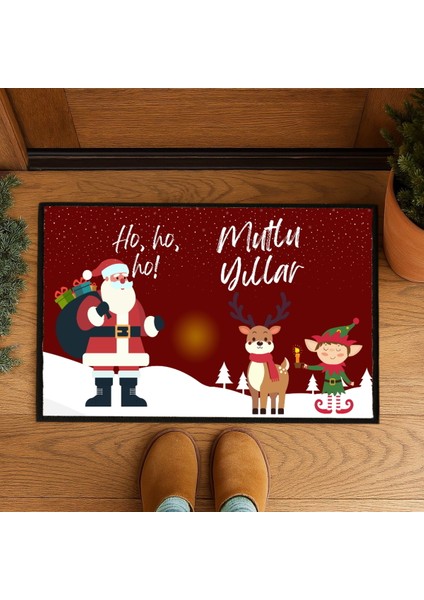 Neşeli Geyik Elf Noel Baba Kapı Paspası 60X40 Cm, Sıcak ve Neşeli Hava Yansıtan