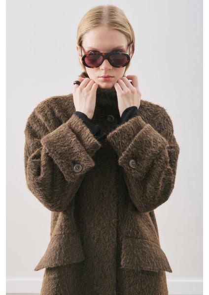 Bouchle Geniş Yakalı Kaban Kahverengi indirimleri