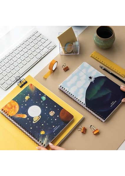 Spiralli Karton Kapak 2’li Set Çizgili Okul Defteri 80 Yaprak, Ders Programlı Galaksi