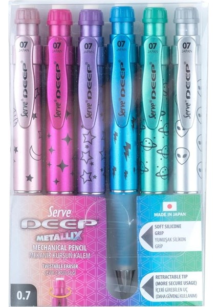 Deep Mekanik Kurşun Kalem Metalik Desen 0.7 mm 6'lı Set