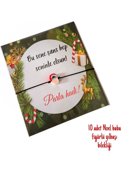 Yılbaşı Temalı Şans Bilekliği, Noel Baba Figürlü, 10 Adet Hediye Seti