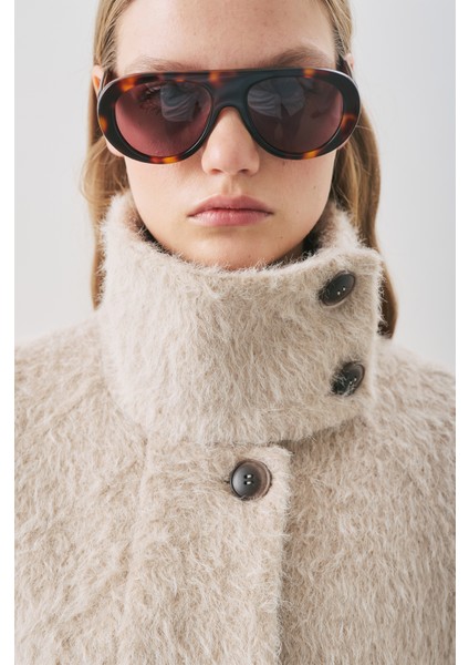 Bouchle Geniş Yakalı Kaban Vizon