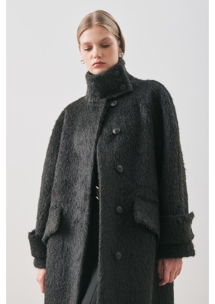 Bouchle Geniş Yakalı Kaban Siyah modelleri