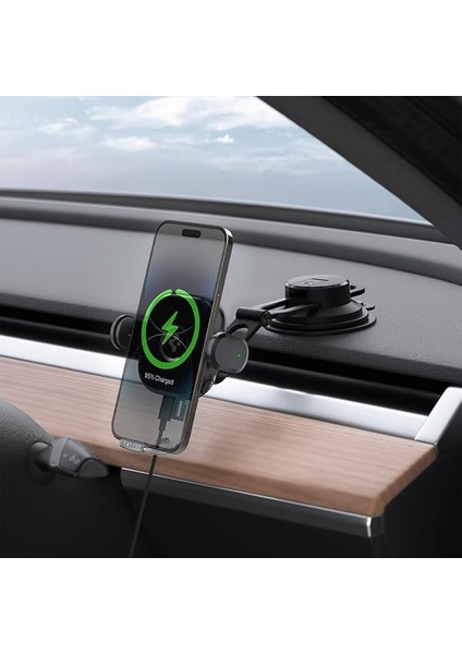 Magfit Dashboard Araç Içi Telefon Tutucu + Manyetik Kablosuz Şarj Cihazı iPhone Için Magsafe Özellikli Onetap UTS35W - ACP01280