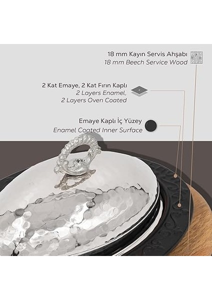 Oval Servis Tepsisi, Dökme Demirden, Kapaklı ve Ahşap Kaplamalı, 32 x 23 cm fırsatları