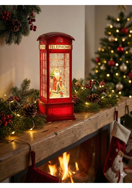 Kırmızı Işıklı Telefon Kulübesi ve Kar Küresi, Müzikli Noel Dekoru