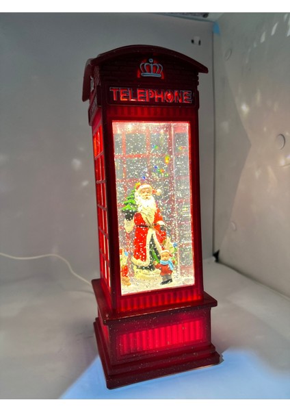 Kırmızı Işıklı Telefon Kulübesi ve Kar Küresi, Müzikli Noel Dekoru fiyatları