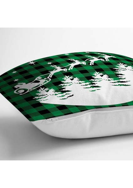 Renkli Yeşil Ekose Noel Baba ve Geyikleri Modern Yastık Kılıfı modelleri