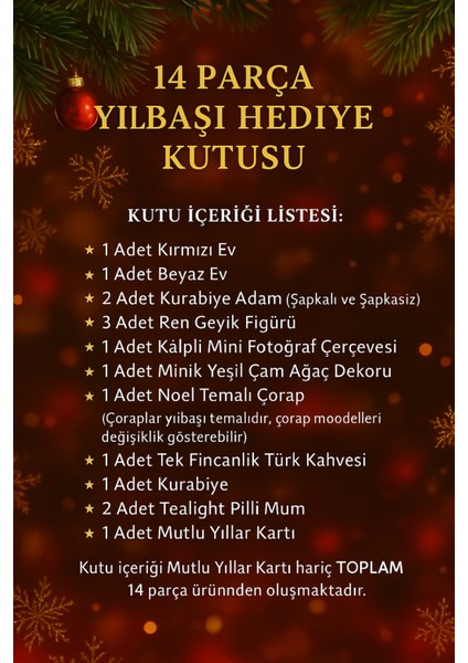 14 Parça Noel Temalı Dekoratif Hediye Kutusu ve Yılbaşı Süsleri Seti