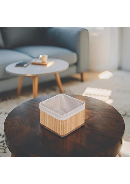 Bambu Çok Amaçlı Saklama Kutusu Düzenleyici Kare Organizer, Dekoratif Bambu Düzenleyici Naturel (20X20X13CM)