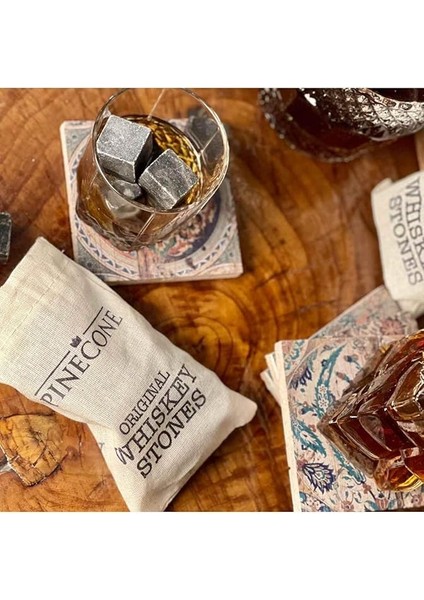 9 Adet Viski Soğutma Taşı Seti Viski Taşı Kesesi Doğal Granit Premium Hediyelik Soğutucu Taş, Pinecone, 2 x 2 fırsatları