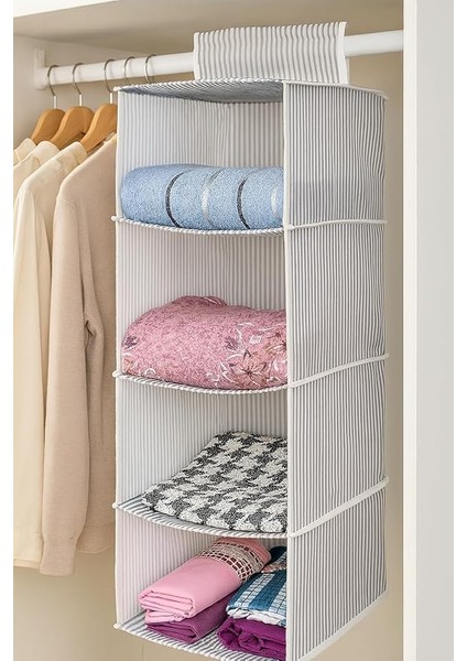 Kapısı 4 Bölmeli Askılı Dolap Düzenleyici Organizer Gri