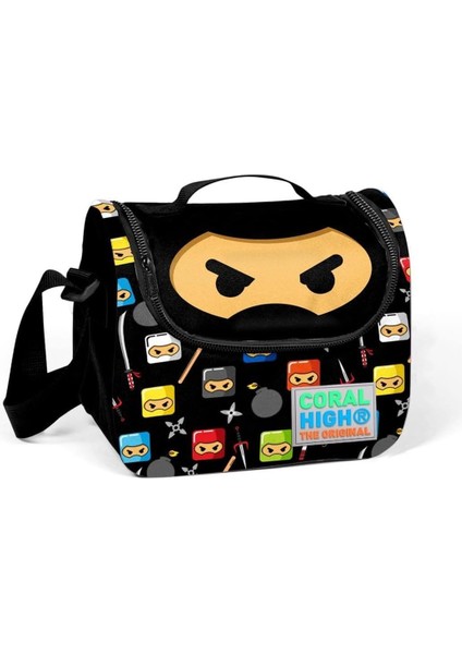 Coral High Siyah Ninja Desenli Termoslu Beslenme Çantası - Erkek Çocuk