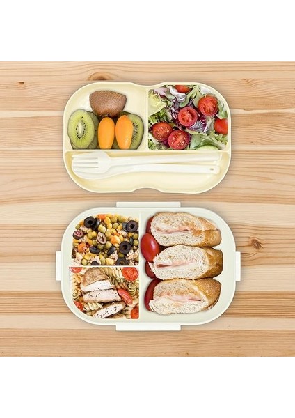 1200 ml 2 Katlı 6 Bölmeli Bpa'sız Pp Plastik Sefer Tası ve Beslenme Çantası - Hava Kilitli Bento Lunch Box, Çatal ve Kaşık Dahil (Beyaz) fiyatları