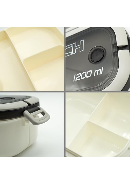 1200 ml 2 Katlı 6 Bölmeli Bpa'sız Pp Plastik Sefer Tası ve Beslenme Çantası - Hava Kilitli Bento Lunch Box, Çatal ve Kaşık Dahil (Beyaz) modelleri