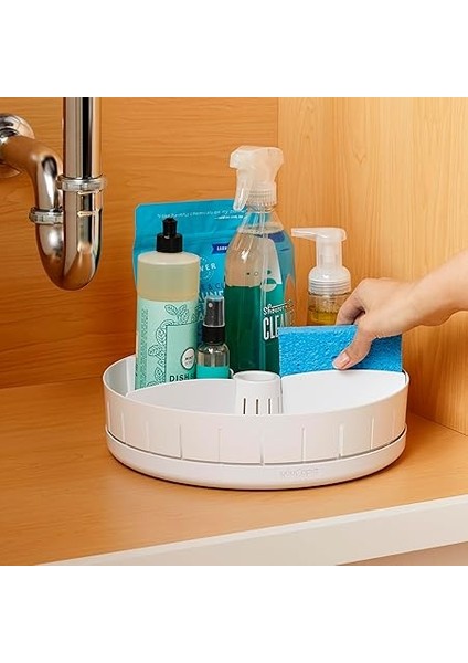 Sinksuite Lavabo Altı Döner Tabla, Ayarlanabilir Bölücüler, Mutfak Dolabı Veya Banyo Saklama Için Lazy Susan Düzenleyici indirimleri