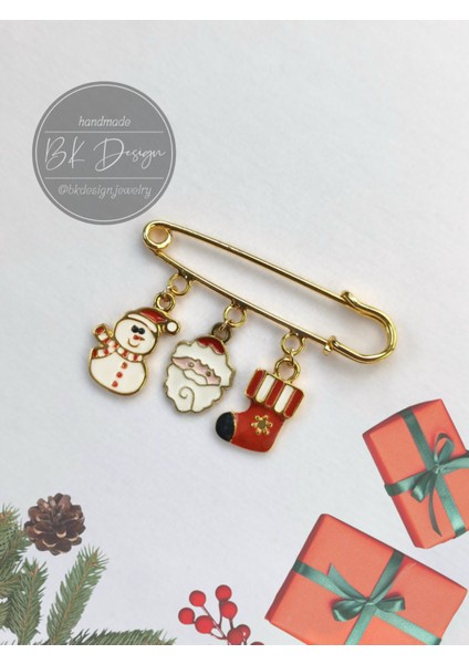 Noel Yeni Yıl Yılbaşı Temalı Broş Yaka Iğnesi Iskoç Iğnesi