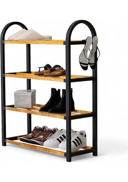 Midi Ahşap Çubuklu Ayakkabılık 4 Bölmeli Düzenleyici 8 Çift Ayakkabı Kapasiteli Raf Ünitesi fırsatları