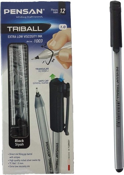 Trıball Tükenmez Kalem Siyah 12.li - PE01003TKSI