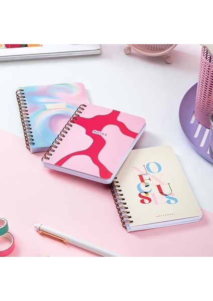 Cep Boy 10X14 cm Spiralli Çizgili Karton Kapak 3'lü Defter Seti No Excuses Soyut Gradient